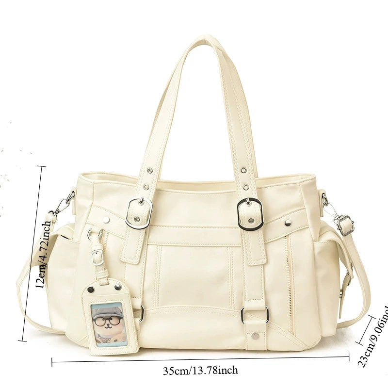 Y2K Large Tote Bag for Women – PU Leather Harajuku Shoulder Handbag