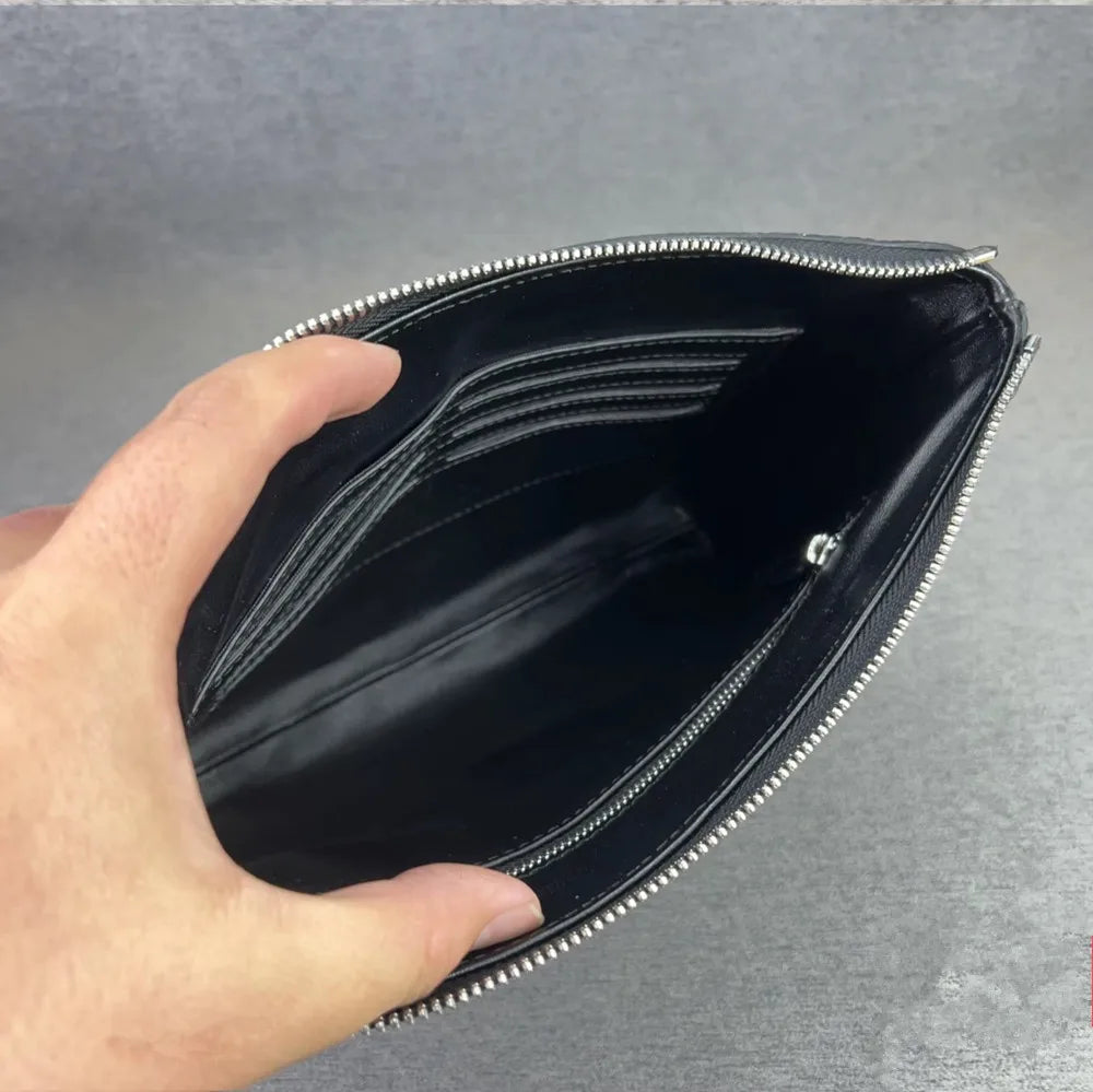 Crocodile Leather Men's Envelope Clutch Bag – Black Large Capacity