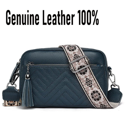 Quilted Leather Crossbody Bag for Women – Boho Guitar Strap Shoulder Bag
