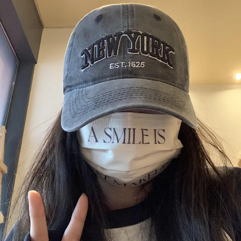 Washed Cotton New York Baseball Cap – Vintage Retro Dad Hat