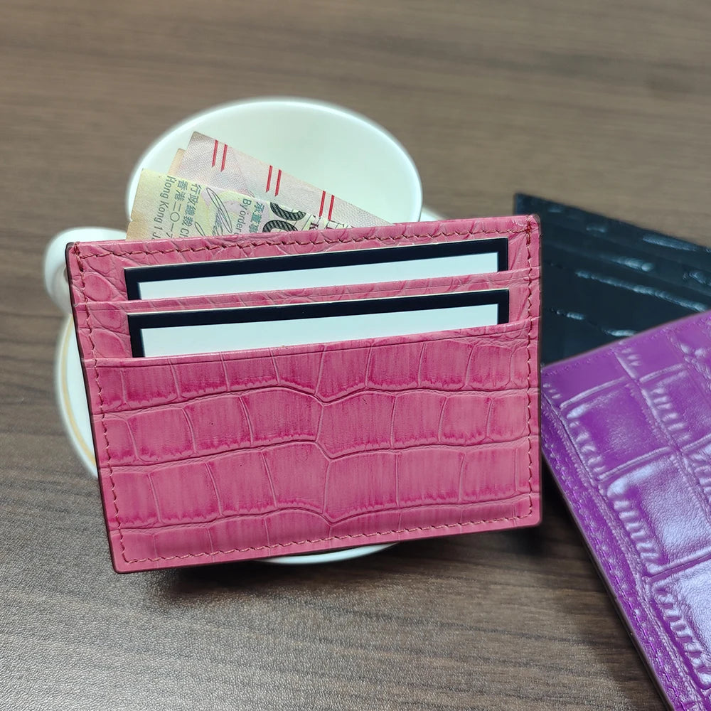 Crocodile Leather Slim Card Wallet – 4-Slot Credit Card Holder for Women