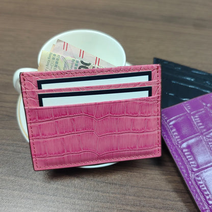 Crocodile Leather Slim Card Wallet – 4-Slot Credit Card Holder for Women