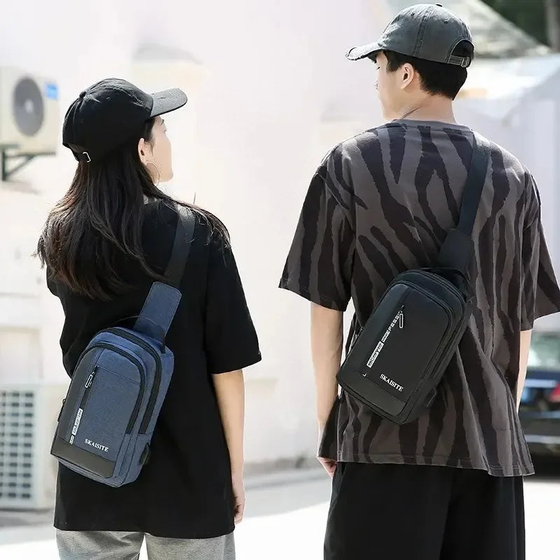 Men's Oxford Sling Chest Bag with USB Charging Port