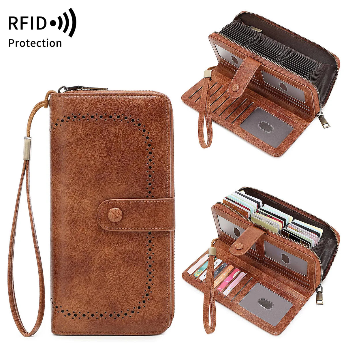 RFID Blocking Women's Accordion Wallet – Retro Leather Clutch