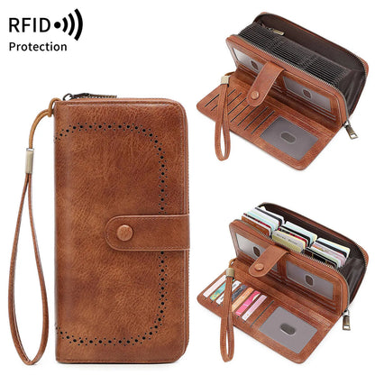 RFID Blocking Women's Accordion Wallet – Retro Leather Clutch