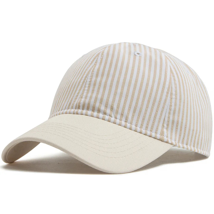 Striped Dad Hat – Soft Cotton Baseball Cap with Beige Brim