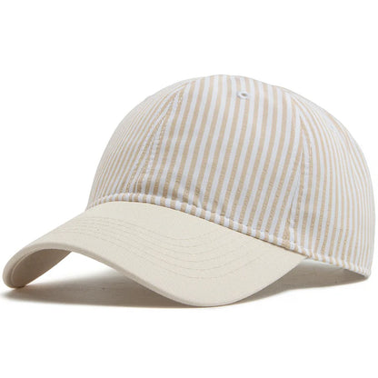 Striped Dad Hat – Soft Cotton Baseball Cap with Beige Brim
