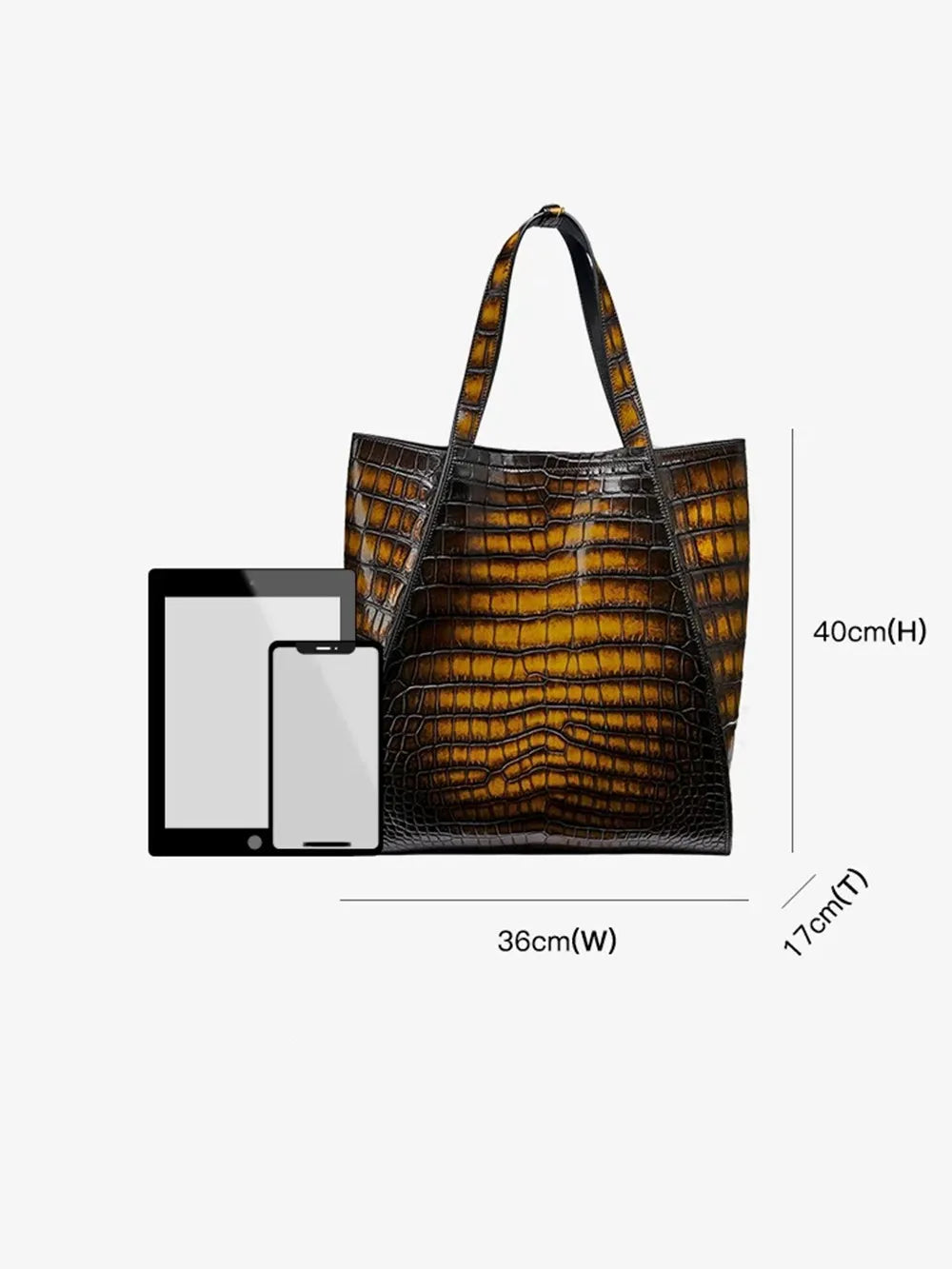 Crocodile Leather Tote Bag – Large Unisex Shoulder Handbag