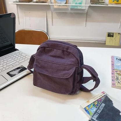 Canvas Crossbody Bag – Women's Mini Shoulder Bag with Front Pocket