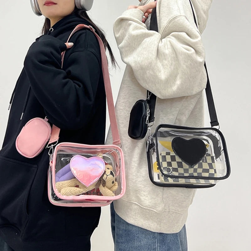 Clear PVC Crossbody Bag with Heart Pattern & Mini Coin Purse