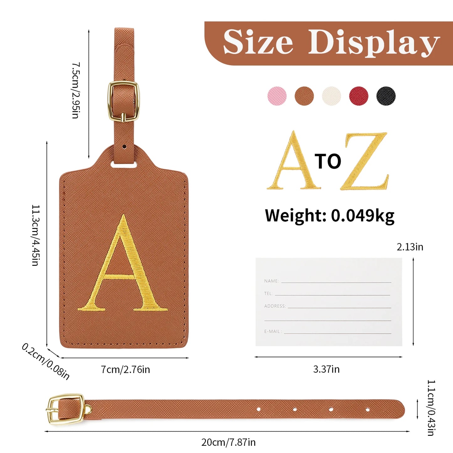 Personalized Initial Luggage Tag – Brown PU Leather Monogram Suitcase Label