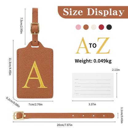 Personalized Initial Luggage Tag – Brown PU Leather Monogram Suitcase Label