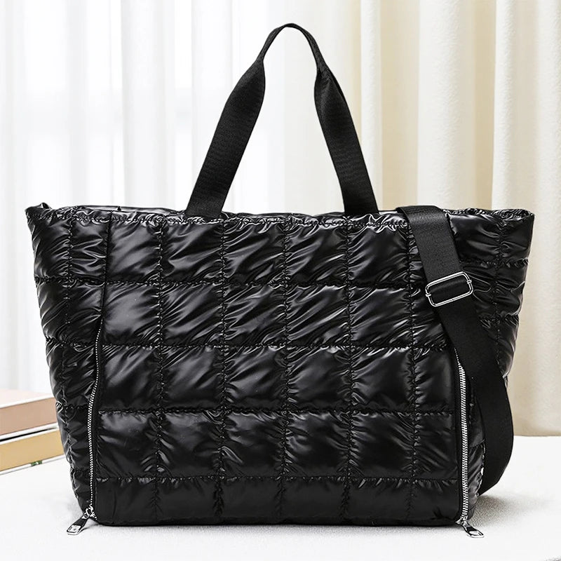 Quilted Puffer Tote Bag – Large Travel & Gym Shoulder Bag