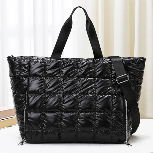Quilted Puffer Tote Bag – Large Travel & Gym Shoulder Bag