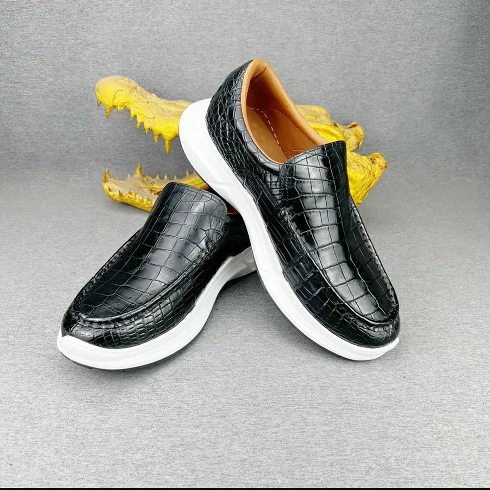 Crocodile Leather Men's Slip-On Loafers | Lightweight Sneakers