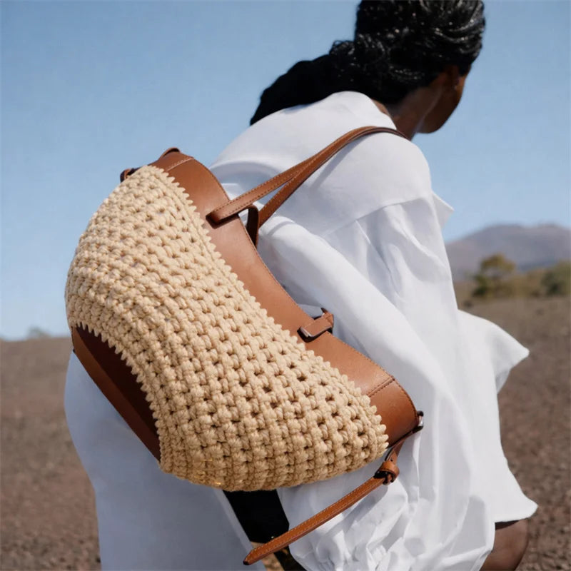 Straw Woven Tote Bag - Large Capacity Beach Shoulder Bag for Summer