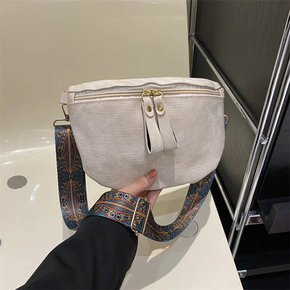 Women's PU Leather Crossbody Bag with Wide Boho Strap