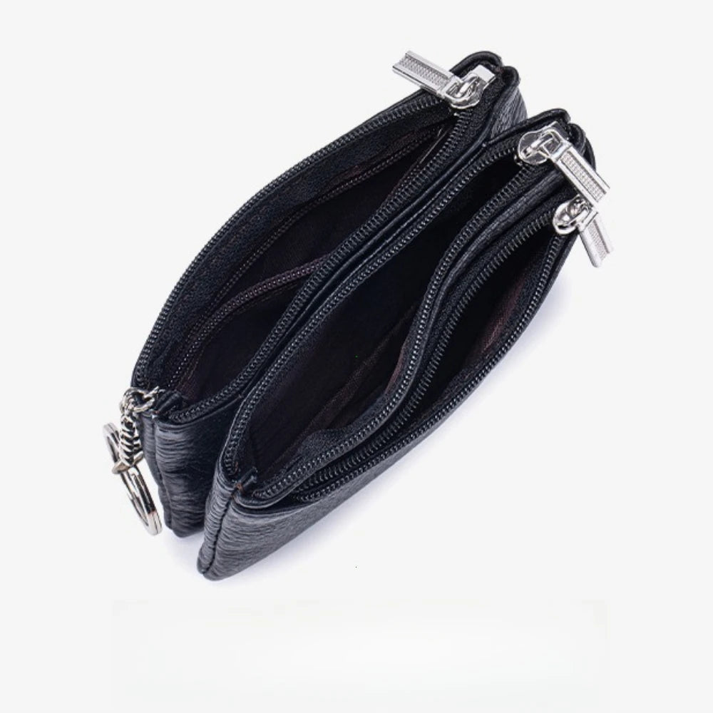 Genuine Leather Coin Purse Mini Wallet with Key Ring for Women