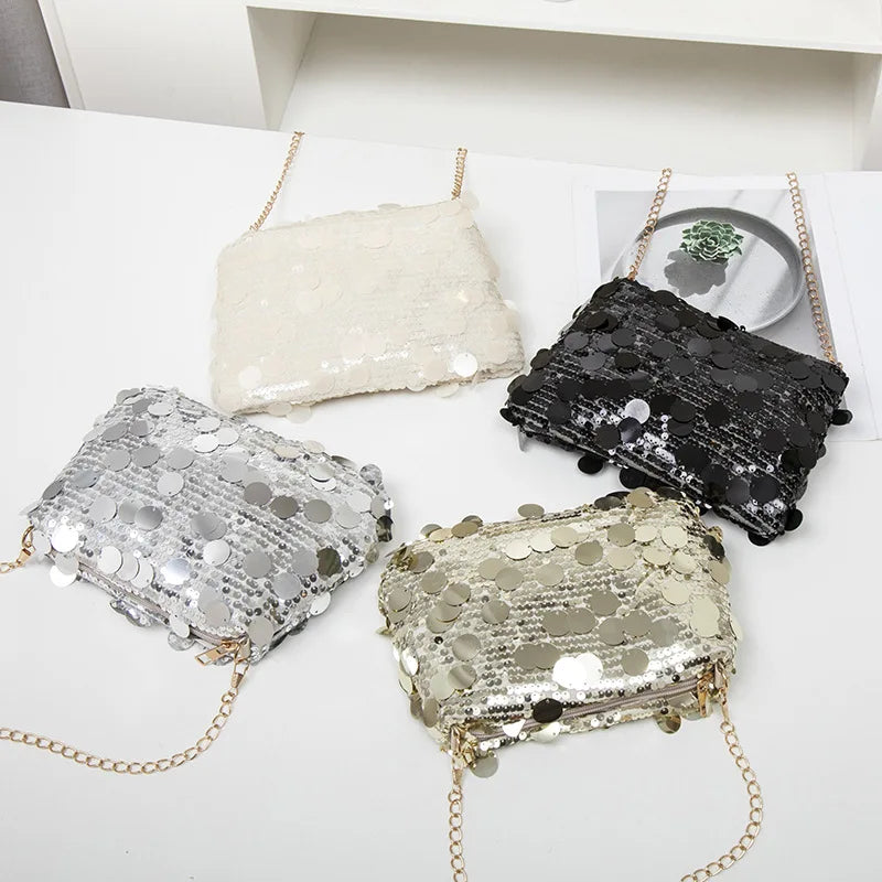 Sequin Chain Shoulder Bag for Women – Glam Crossbody Clutch Purse