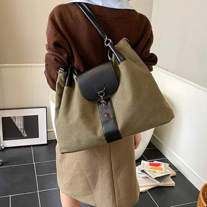 Canvas & PU Leather Tote Bag – Large Capacity Work & Travel Handbag