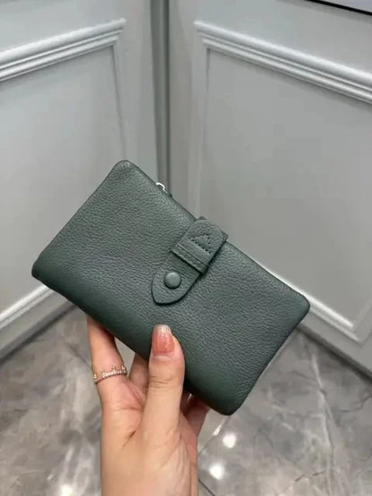 Genuine Leather Short Wallet for Women – Multifunctional Card Holder Zipper Coin Purse