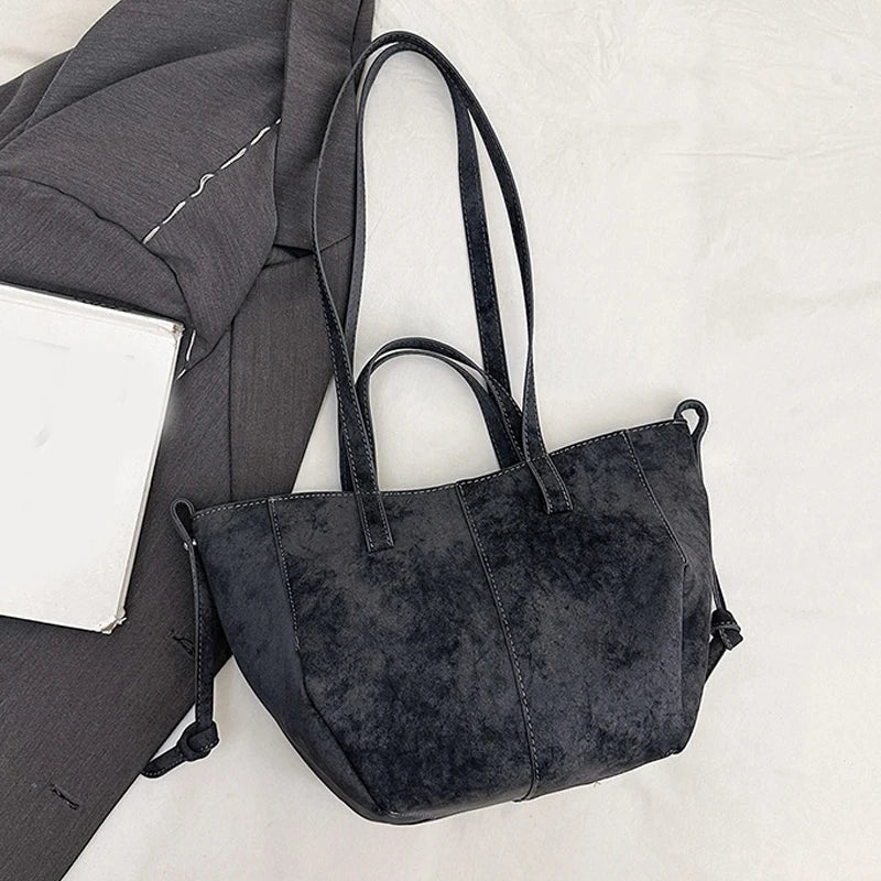 Large Suede Tote Bag – Women's Retro Shoulder Handbag