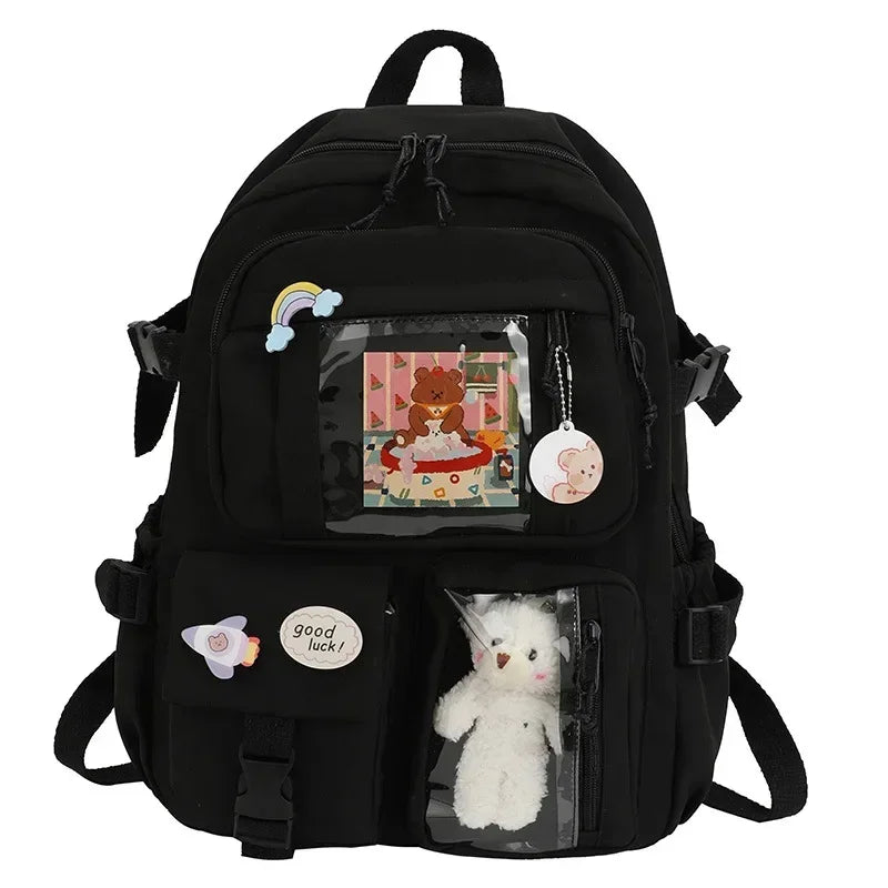 Kawaii Aesthetic Backpack for Teen Girls – Cute School Bag with Plush Pendant