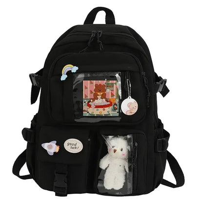Kawaii Aesthetic Backpack for Teen Girls – Cute School Bag with Plush Pendant