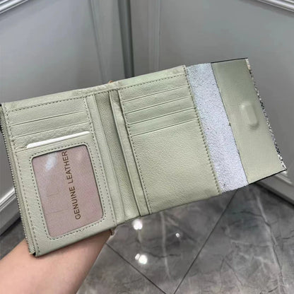 Snake Pattern Genuine Cowhide Leather Trifold Wallet for Women