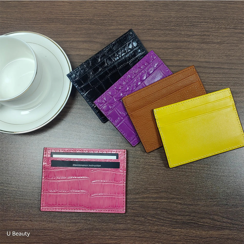 Crocodile Leather Slim Card Wallet – 4-Slot Credit Card Holder for Women