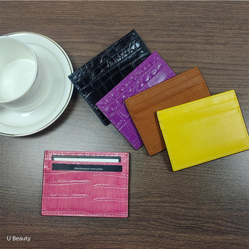 Crocodile Leather Slim Card Wallet – 4-Slot Credit Card Holder for Women