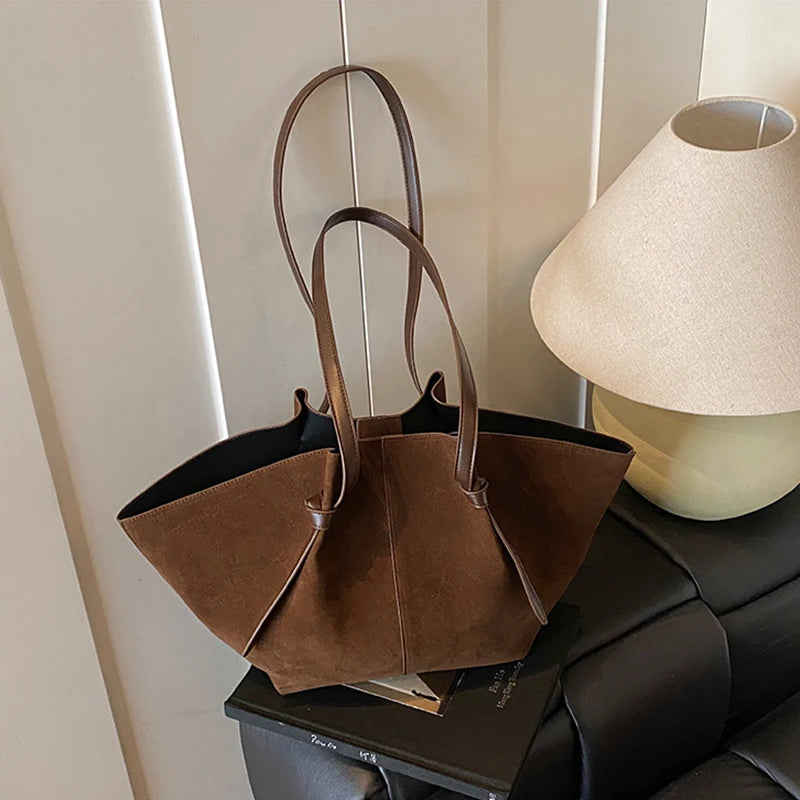 Faux Suede Tote Bag for Women – Luxury Large Capacity Shoulder Bag