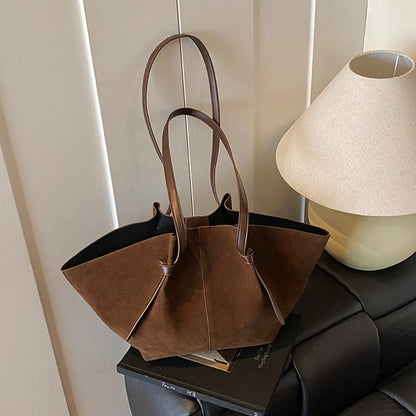 Faux Suede Tote Bag for Women – Luxury Large Capacity Shoulder Bag