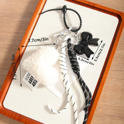 Plush Heart Keychain with Bow – Cute Woven Rope Bag Charm