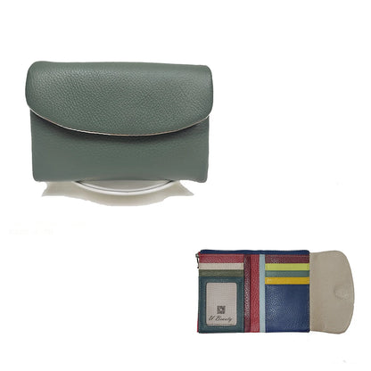 Genuine Leather Women's Short Wallet with Rainbow Interior