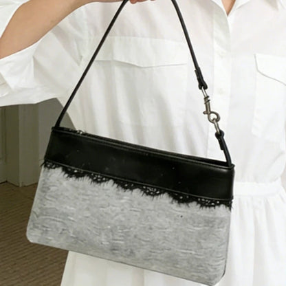 Lace Trim Canvas Shoulder Bag – Large Capacity