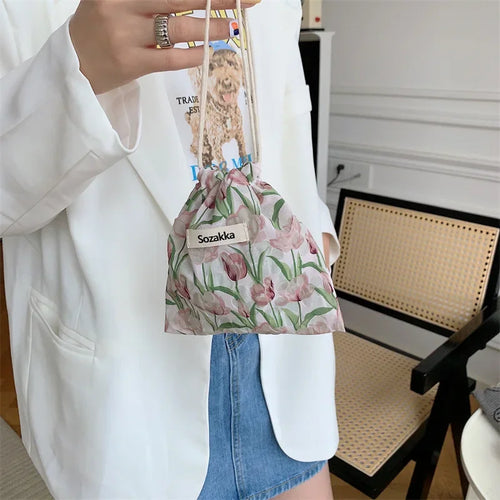 Floral Drawstring Makeup Bag – Cute Kawaii Cosmetic Pouch