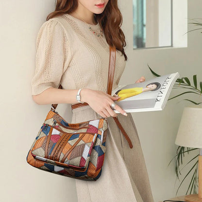 Patchwork Leather Shoulder Bag – Large Capacity Vintage Hobo Handbag