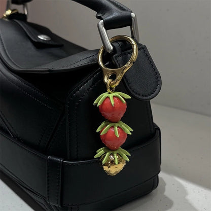 Hand-Woven Leather Fruit Bag Charm – Cute Keychain Pendant
