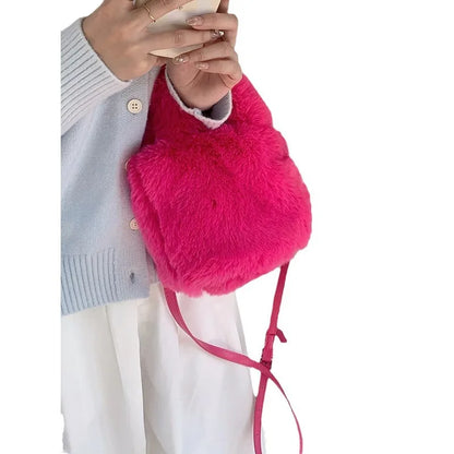 Cute Plush Shoulder Bag Women Large Capacity Furry Tote Handle Comfortable Versatile Texture