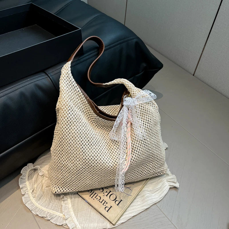 Woven Straw Tote Bag for Women – Casual Beach Shoulder Bag