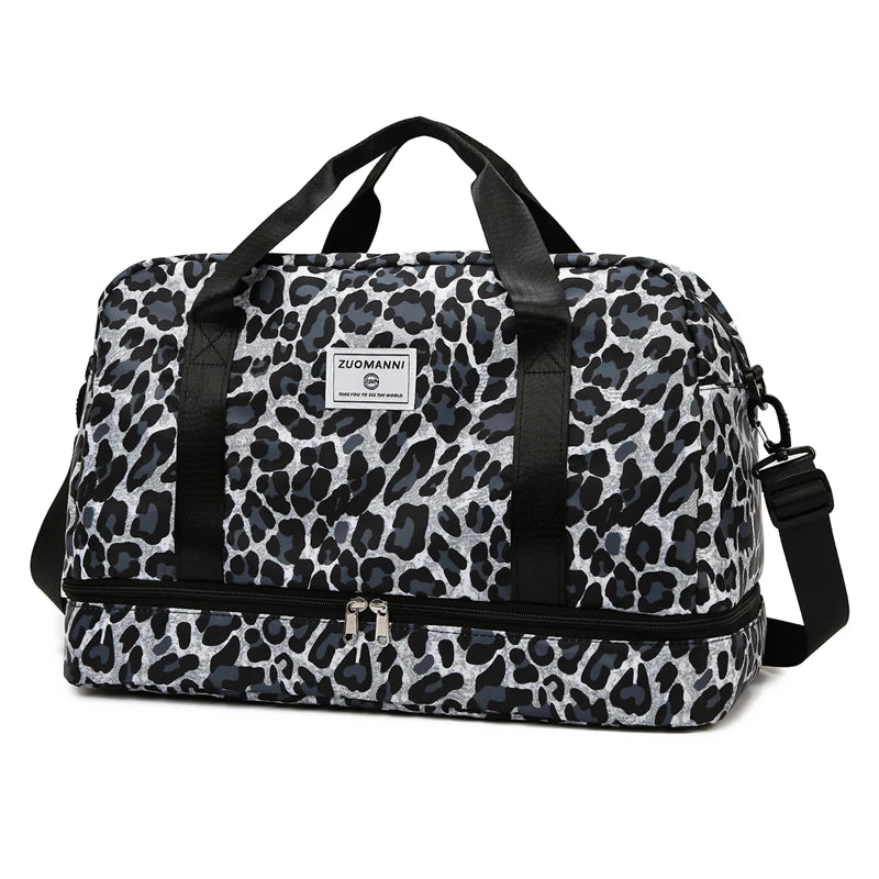 Leopard Print Gym Duffle Bag with Shoe Compartment