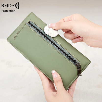 RFID Blocking Women's Long Leather Travel Wallet with Passport Holder & Card Slots