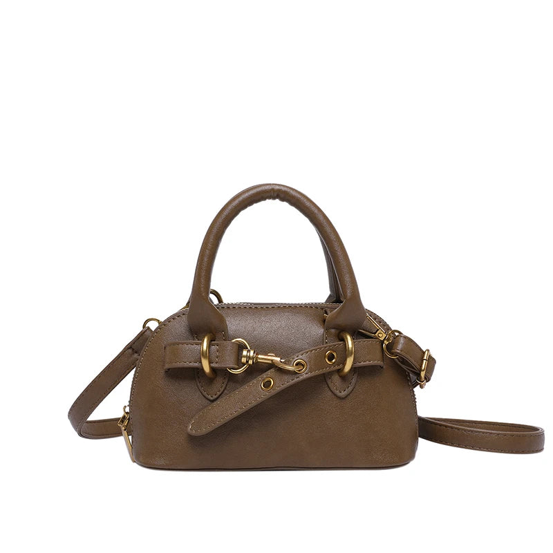 Mini Top-Handle Crossbody Bag for Women – Belt Buckle Shell Bag