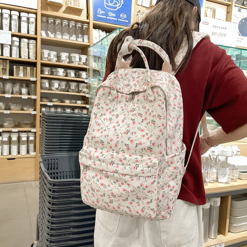 Floral Print Nylon Backpack – Lightweight Women's School Bag