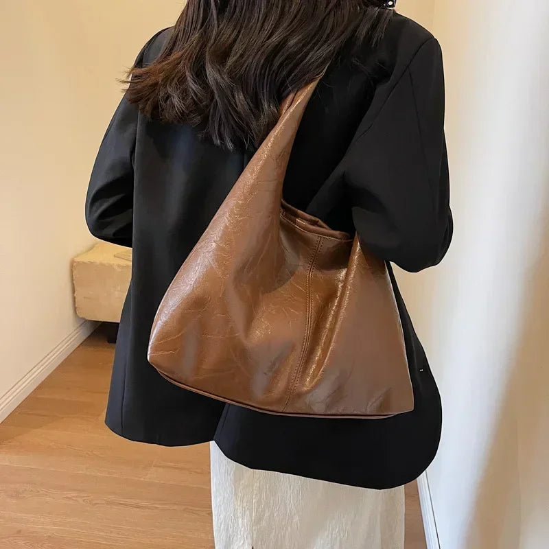 Large PU Leather Shoulder Bag – Soft Hobo Tote for Women