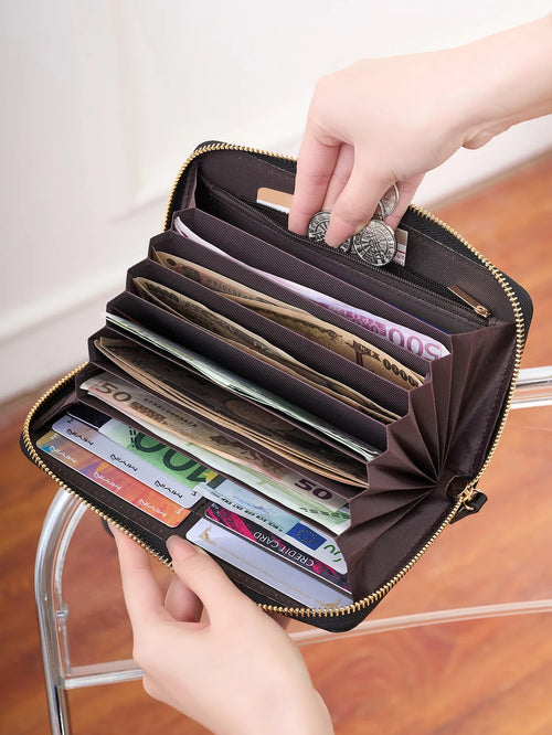 Large Capacity Women's Wallet – PU Leather Zipper Clutch
