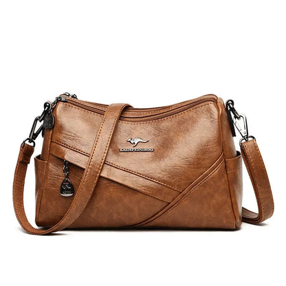 Vintage Soft Leather Crossbody Bag – Multi-Pocket Women's Shoulder Bag