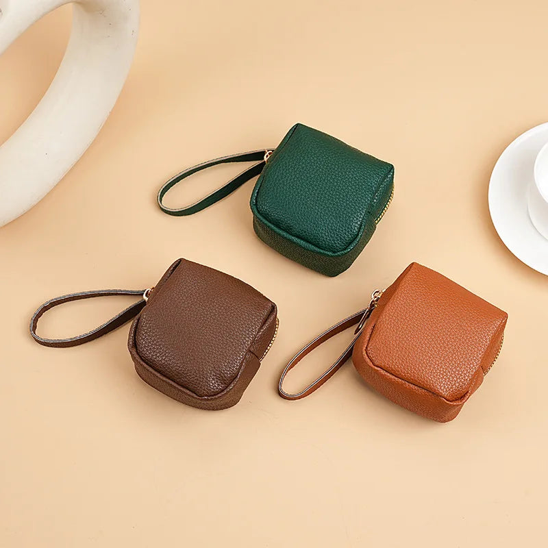 Mini PU Leather Coin Purse – Portable Wristlet Pouch with Key Ring