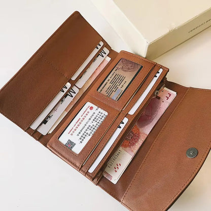 Women's Long Trifold Wallet – Vintage PU Leather Clutch Purse
